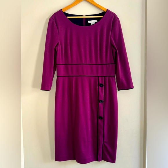 Peter Nygard Purple Black Trim 3/4 Sleeve Dress with Button Front Accent 14 - Picture 1 of 12